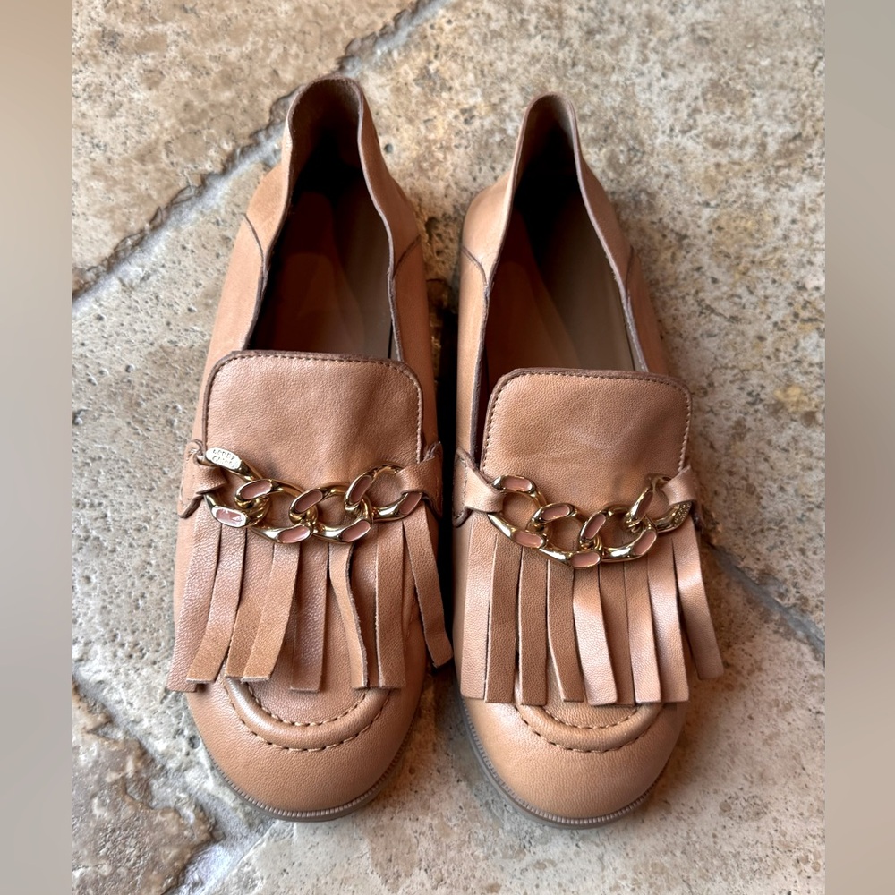 See by Chloé Camel sueded leather fringe flap loafer